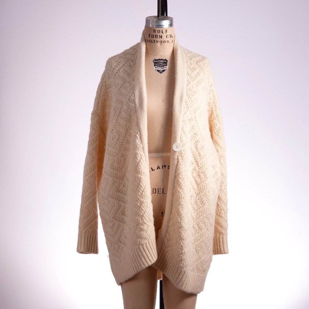 Eileen Tracy Large Cream Alpaca Cardigan Sweater